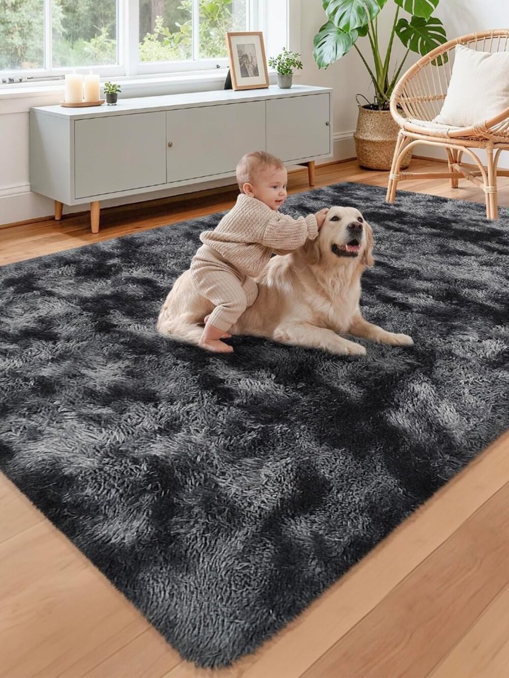 Black Grey Tie-Dyed Rug for Living Room 5x8 Fluffy Area Rug Mat Bedside Throw Ru